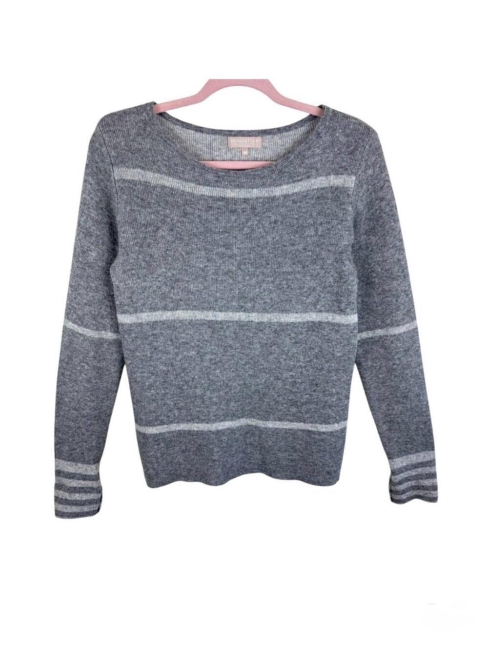 Benedetta B Gray Striped Merino Wool Cashmere Blend Pullover Sweater Size M